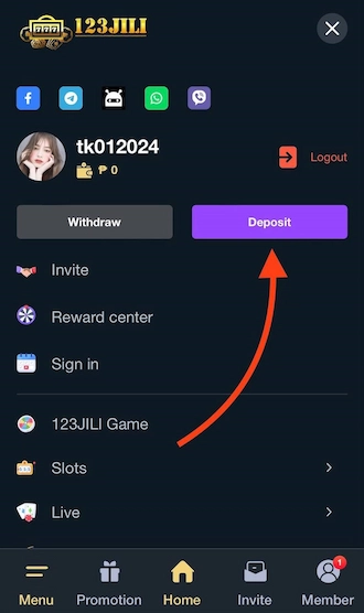 Step 1: 123 JILI login to your betting account. Then go to the “Deposit” section.