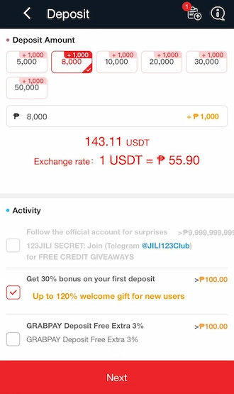 Step 2: Enter the amount you want to deposit, then the system automatically converts the exchange rate from USDT to peso.