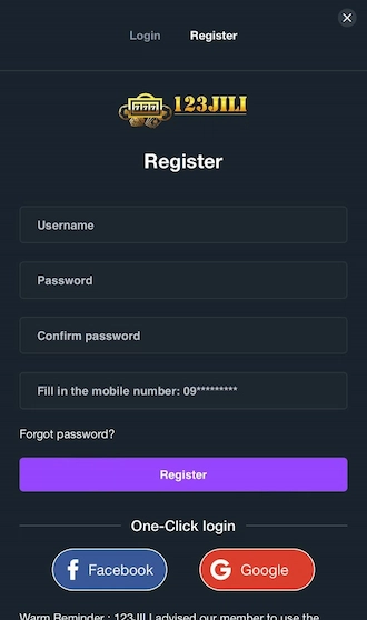 Step 2: Fill in registration information including Username, Password, Confirm password, and Mobile number in the form.