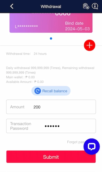 Fill in the amount you want to withdraw and enter the correct transaction password.